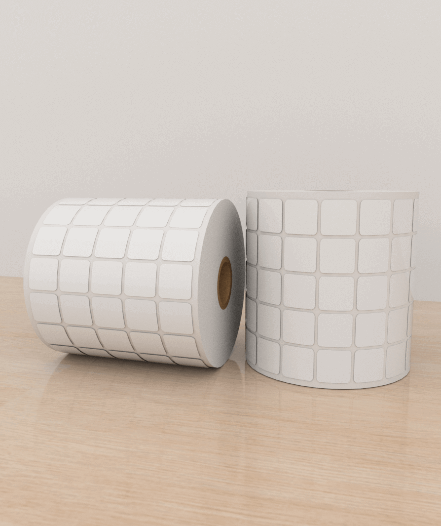 Etiquetas Papel 2×2 cm, 5 columna, core 1, 10,000 etiquetas